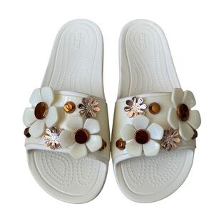 Crocs Sandals Womens 11 Sloane Metal Blooms Slide Flip Flop Metallic Floral